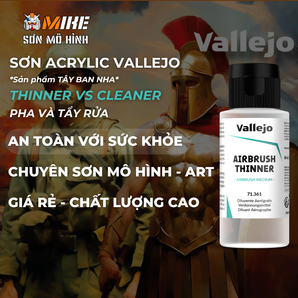 Thinner Sơn VALLEJO phủ cho sơn gốc nước ACRYLIC Model Color thân thiện môi trường cọ, airbrush, mô hình gundam