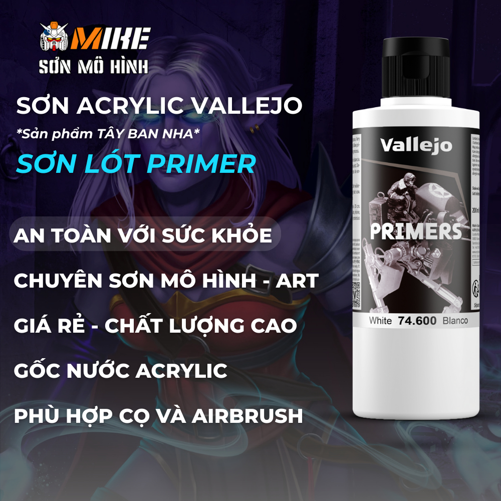 Sơn LÓT VALLEJO gốc nước thân thiện môi trường cọ, airbrush, mô hình gundam