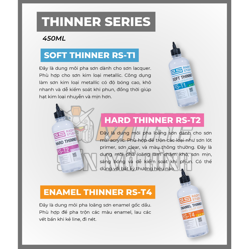 Dung dịch Thinner Raditz Thái Lan rửa bút, pha sơn, tẩy sơn mô hình 450ml an toàn, hiệu quả