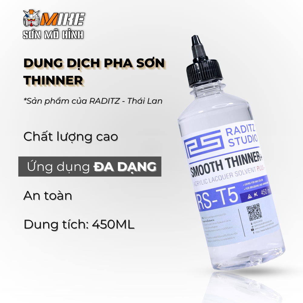 Dung dịch Thinner Raditz Thái Lan rửa bút, pha sơn, tẩy sơn mô hình 450ml an toàn, hiệu quả
