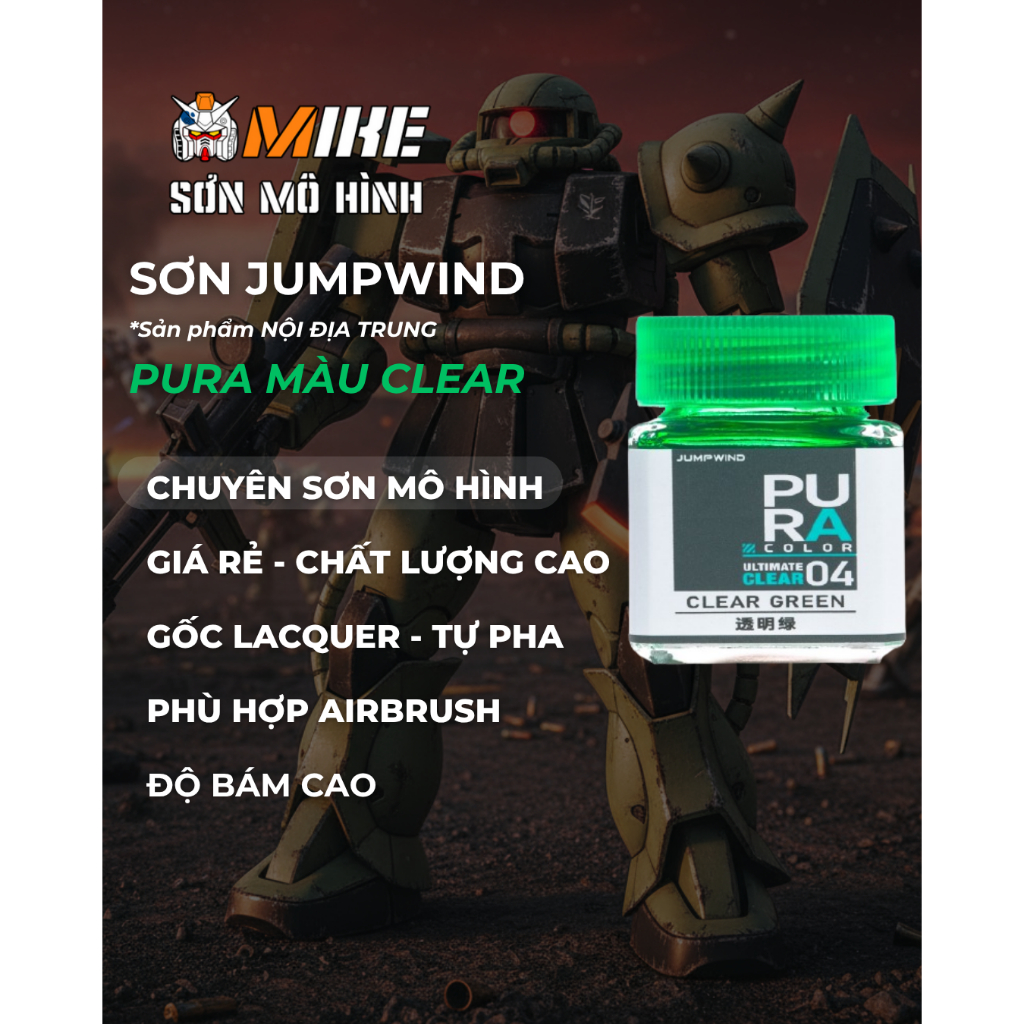 SƠN MÔ HÌNH JUMPWIND - MÀU PURA CLEAR 18ml  - CHUYÊN DỤNG CHO GUNDAM, FIGURE MIKE SƠN MÔ HÌNH