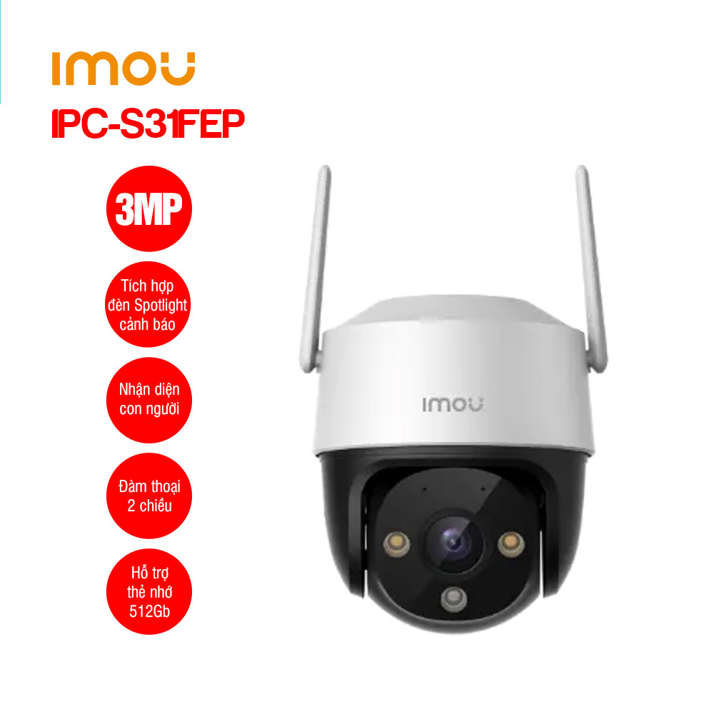 Camera wifi IMOU IPC-S31FEP 3MP -Ngoài trời, Xoay, Full color, đàm thoại 2 chiều, báo động còi và đèn