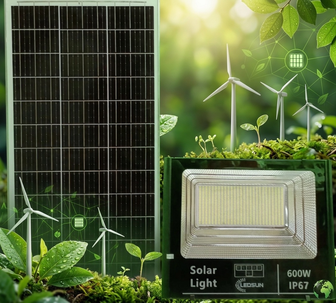 Đèn pha led 600W, LS-PL600, có tích hợp năng lượng mặt trời