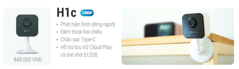 Camera wifi 2.0  EZVIZ CS-H1C-cố định, H265