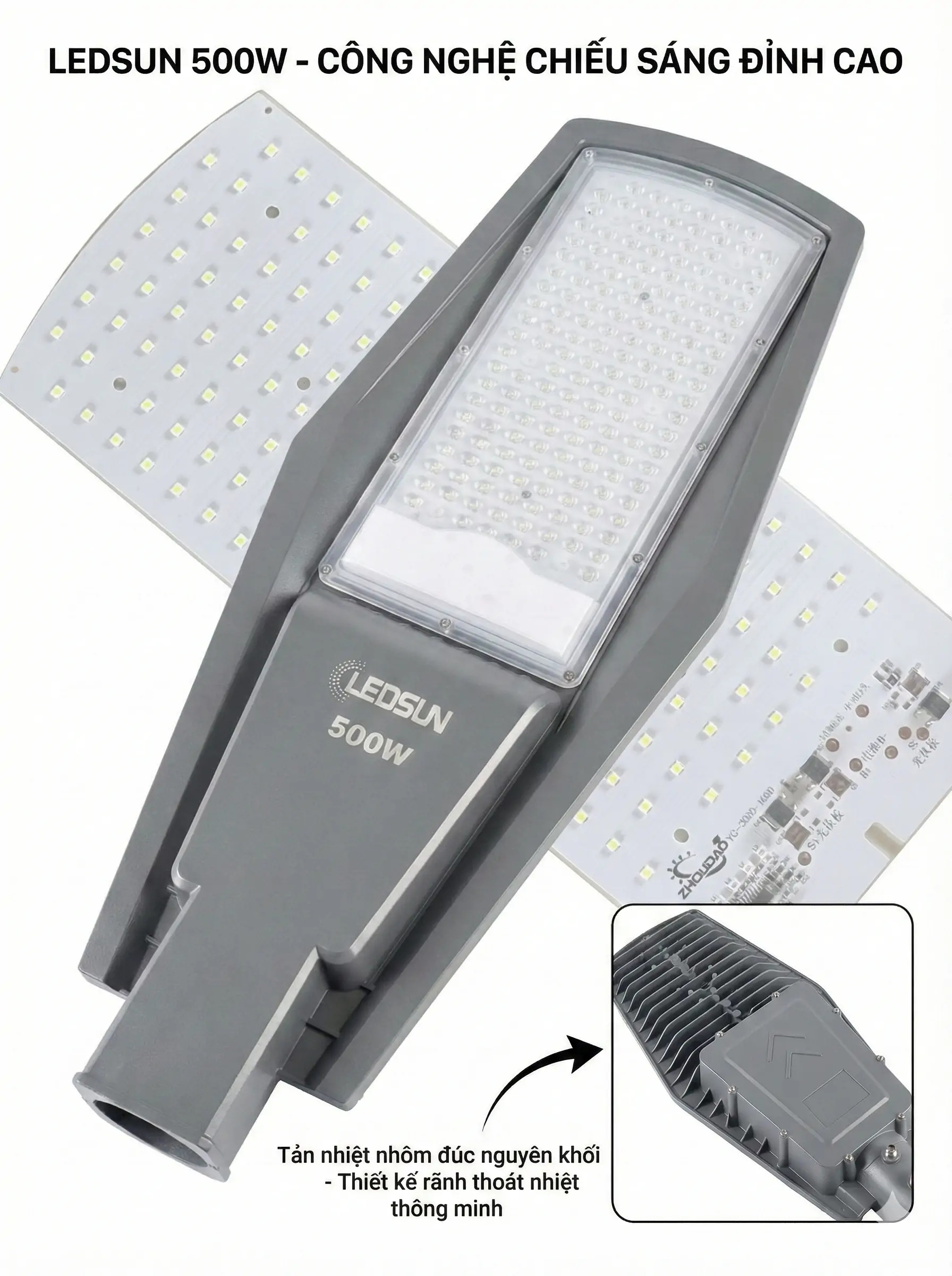 Đèn đường thấu kính 500W, LS-DDN500, có tích hợp năng lượng mặt trời