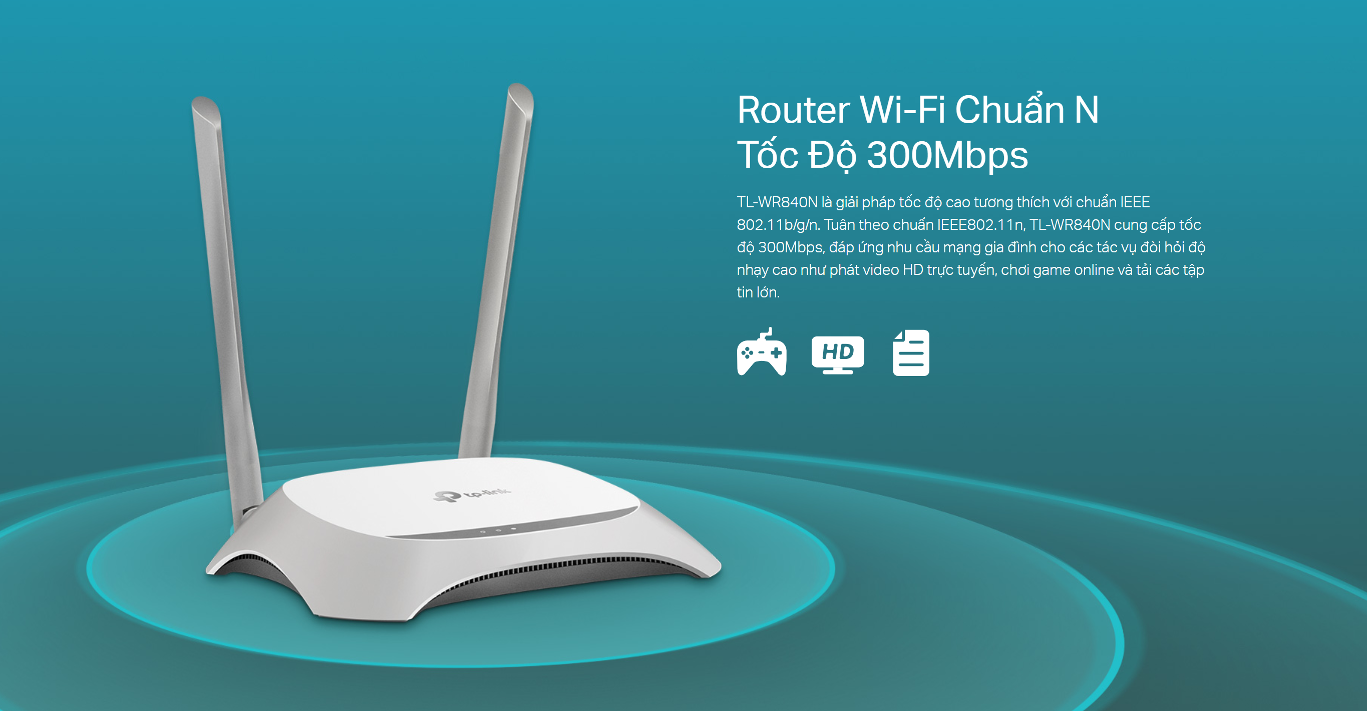 Router Wi-Fi Chuẩn N Tốc Độ 300 Mbps TP-LINK TL-WR840N