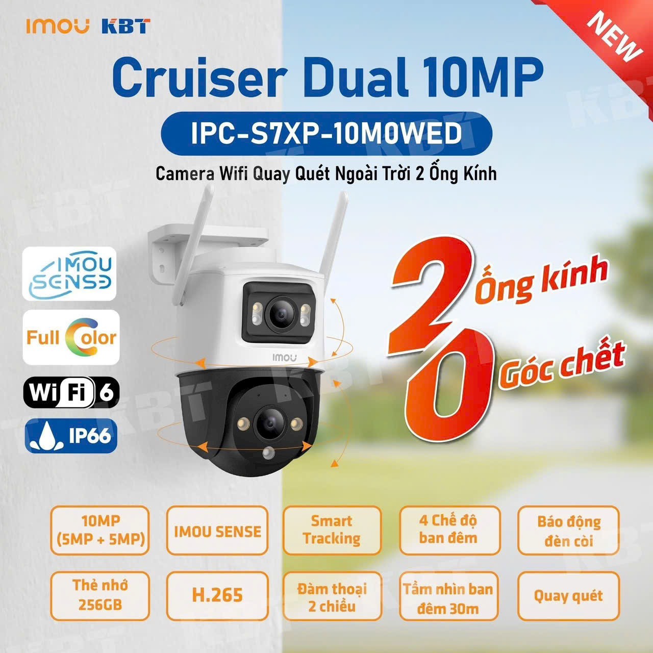 Camera IMOU Cruiser Dual 10MP IPC-S7XP-10M0WED-Ngoài trời, 2 mắt, full color, báo động bằng còi và đèn, đàm thoại 2 chiều