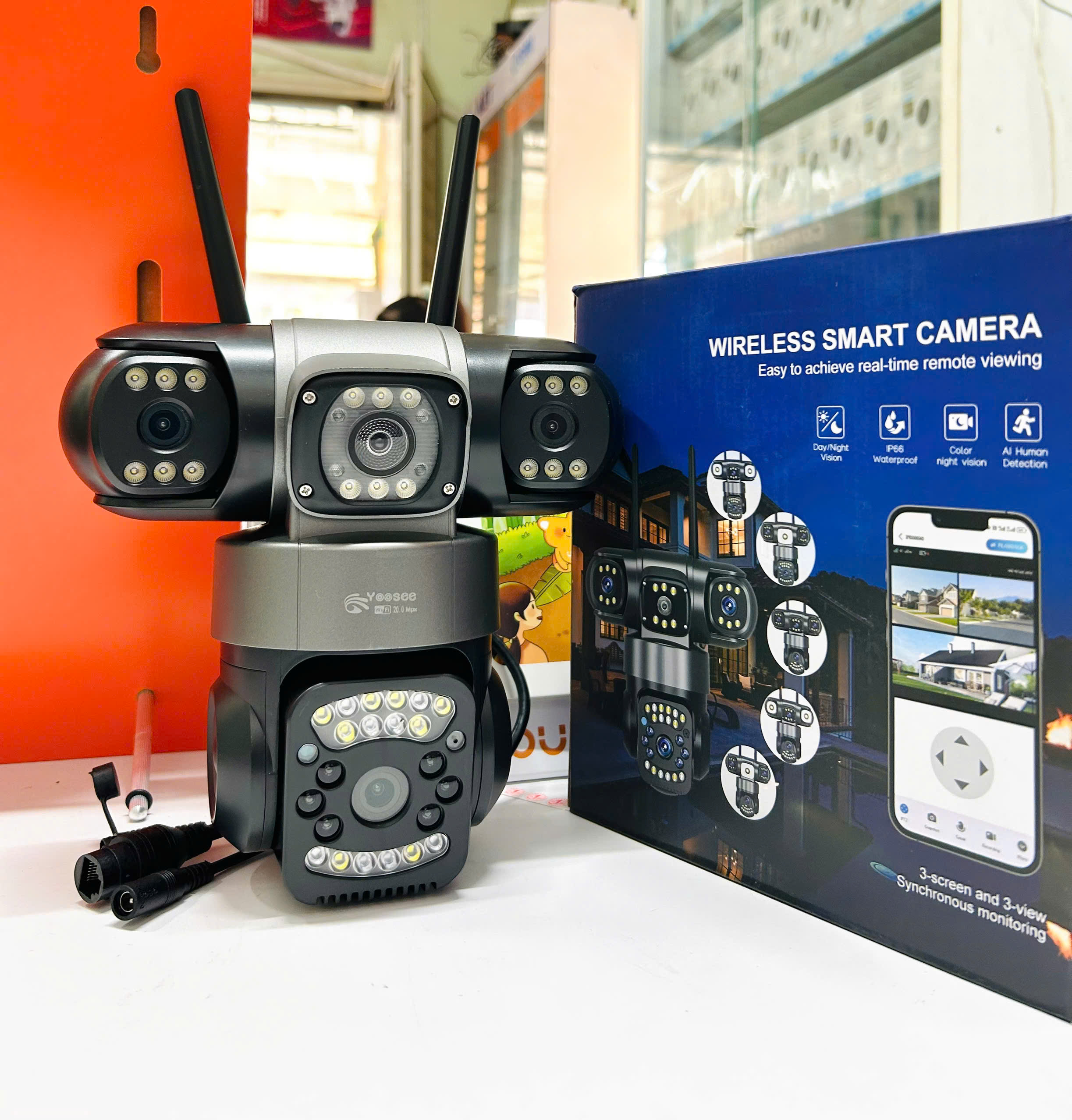 Camera YOOSEE 4 mắt Q10-28 - 3 khung hình, có màu ban đêm