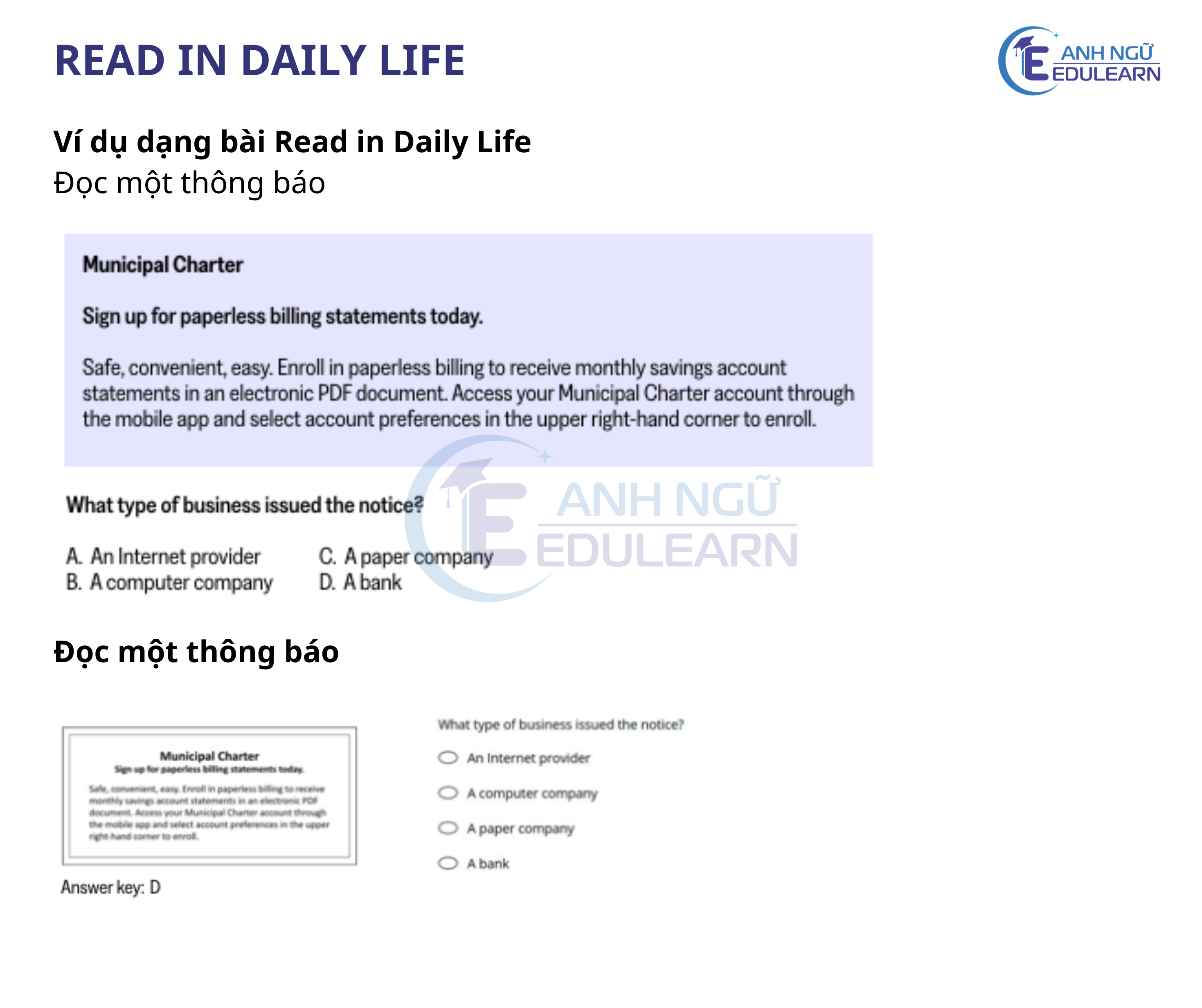 TOEFL iBT 2026: VÍ DỤ DẠNG BÀI READ IN DAILY LIFE TRONG PHẦN READING