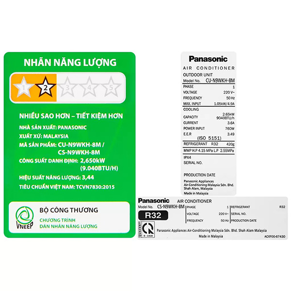 Máy lạnh Panasonic N9WKH-8 1.0 HP (1 Ngựa) Gas R32