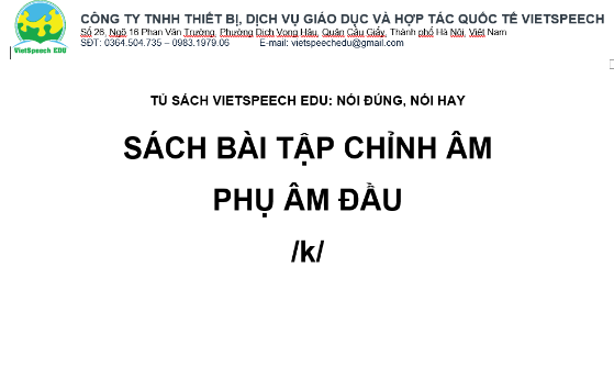Sách bài tập chỉnh âm: Phụ âm đầu /k/ - TS. Phạm Thị Bền