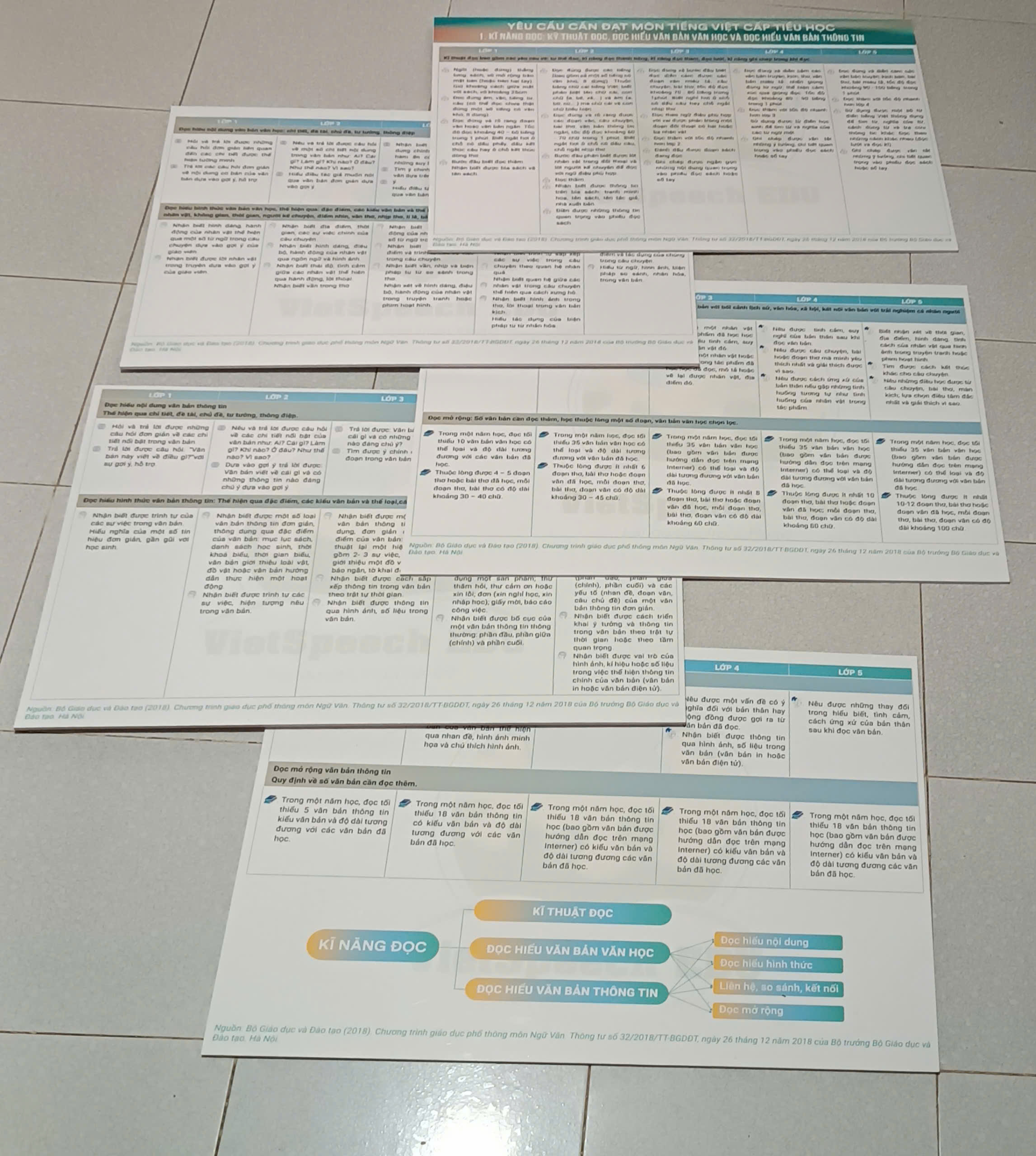 POSTER Yêu cầu cần đạt môn Tiếng Việt cấp Tiểu Học (bộ 5 tranh A0)