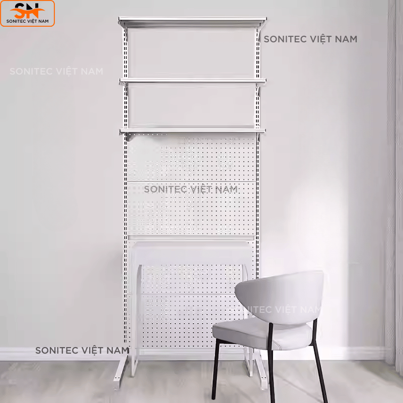 Kệ Đơn 3 Tầng Gắn Chân Đứng – Tầng Dưới Lưới Trưng Bày Đa Năng