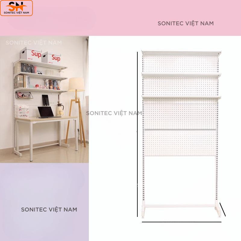 Kệ trang trí 3 tầng có lưới - Kệ sắt lắp ghép đa năng trưng bày để bàn hoặc sát tường