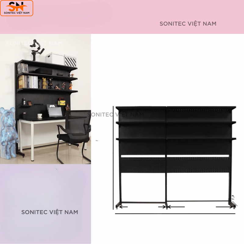 Kệ Sách 3 Tầng Có Lưới Ghép Đôi – Tối Ưu Không Gian, Linh Hoạt Trưng Bày