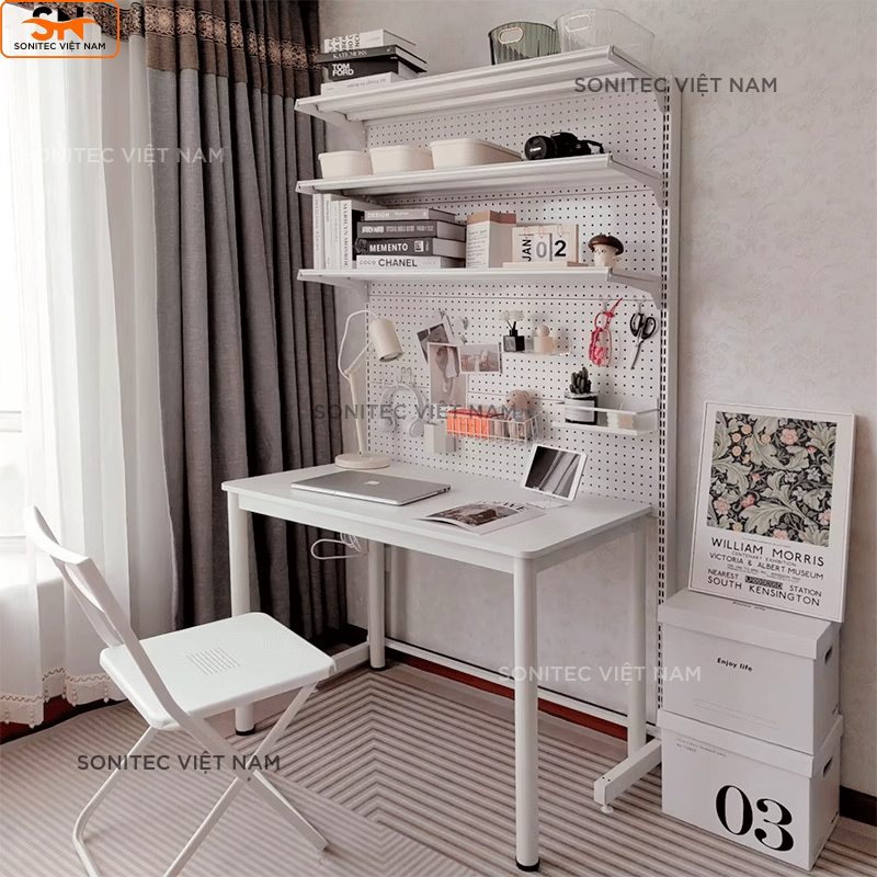 Kệ trang trí 3 tầng có lưới - Kệ sắt lắp ghép đa năng trưng bày để bàn hoặc sát tường