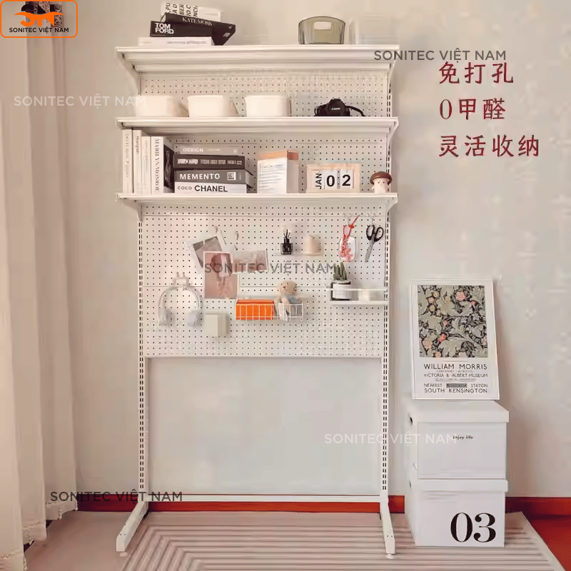Kệ trang trí 3 tầng có lưới - Kệ sắt lắp ghép đa năng trưng bày để bàn hoặc sát tường