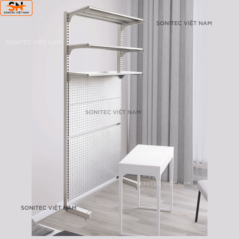 Kệ Đơn 3 Tầng Gắn Chân Đứng – Tầng Dưới Lưới Trưng Bày Đa Năng