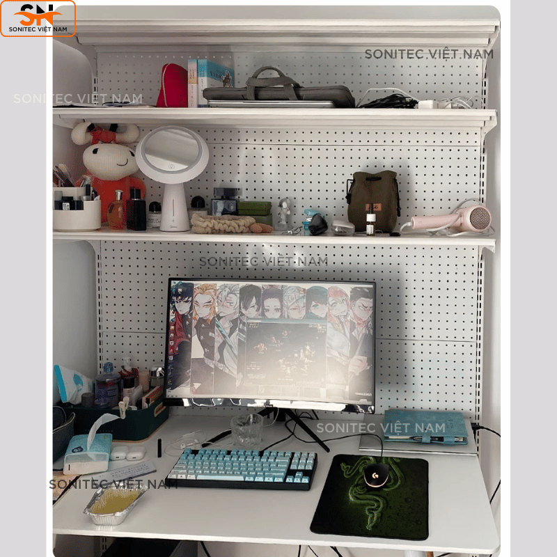 Kệ trang trí 3 tầng có lưới - Kệ sắt lắp ghép đa năng trưng bày để bàn hoặc sát tường