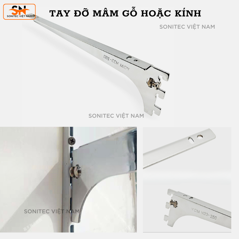 TAY ĐỠ MÂM GỖ HOẶC MẶT KÍNH CÀI THANH RAY M32M33