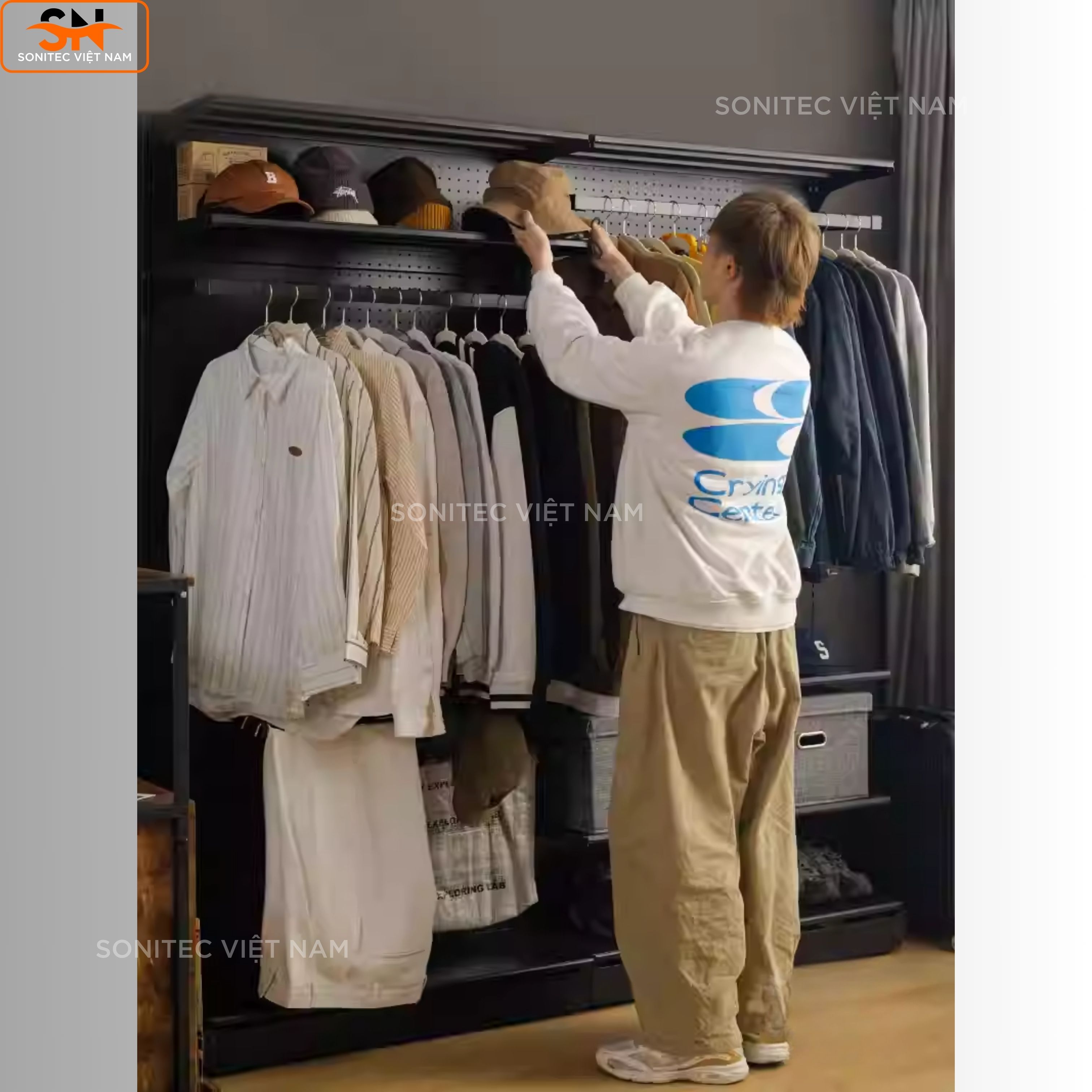 Kệ Trưng Bày Quần Áo Nhiều Tầng Khung Sắt Sơn Tĩnh Điện – Thiết Kế Tối Giản, Hiện Đại