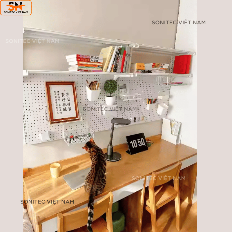 Kệ Đôi Gắn Tường Khung Lưới – Combo Kệ Sách Decor Bàn Học Tiết Kiệm Diện Tích