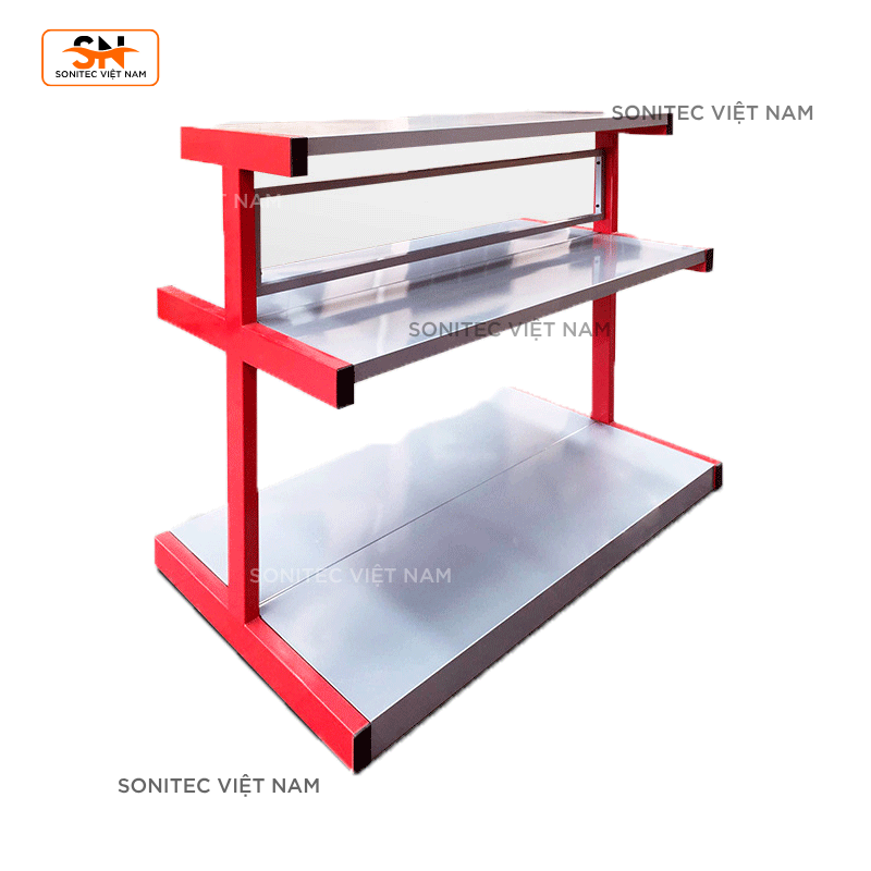 Kệ Trưng Bày Dụng Cụ 3 Tầng Có Thanh Chắn – Điều Chỉnh Chiều Cao Linh Hoạt
