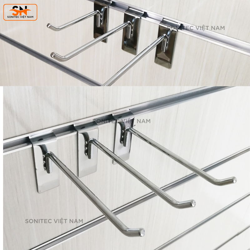 Móc Treo Cài Rãnh Slatwall – Móc Treo Phụ Kiện, Treo Đồ Shop – Đa Kích Thước, Chống Gỉ, Dễ Lắp Đặt