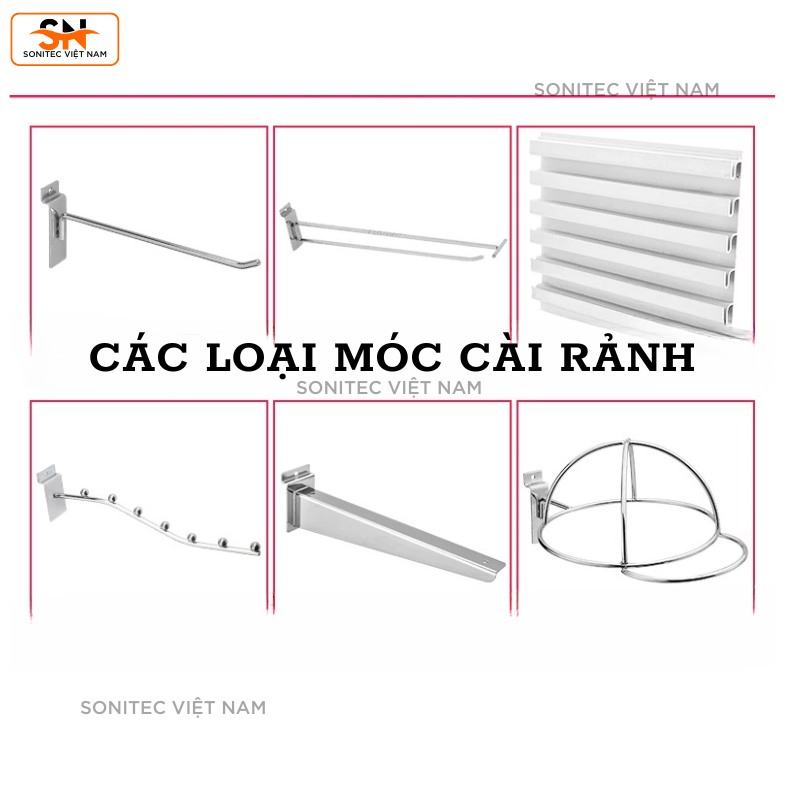 Móc Treo Cài Rãnh Slatwall – Móc Treo Phụ Kiện, Treo Đồ Shop – Đa Kích Thước, Chống Gỉ, Dễ Lắp Đặt
