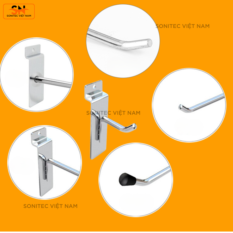 Móc Treo Cài Rãnh Slatwall – Móc Treo Phụ Kiện, Treo Đồ Shop – Đa Kích Thước, Chống Gỉ, Dễ Lắp Đặt