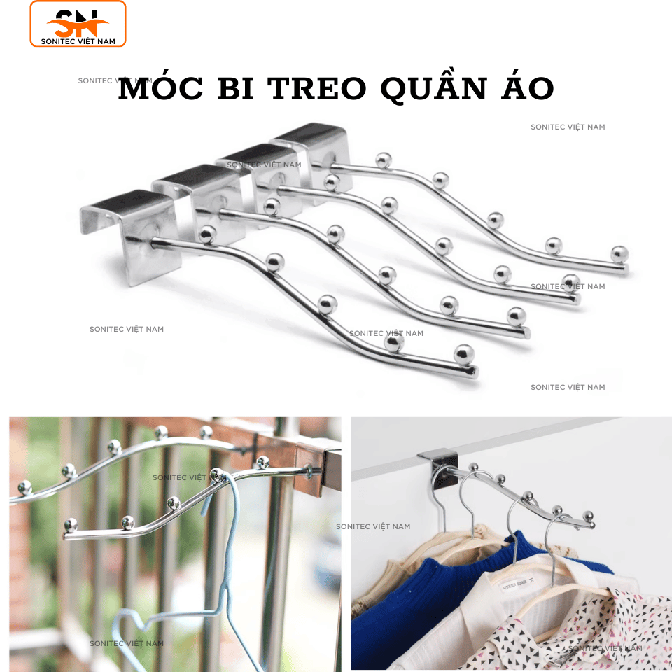Móc Bi Treo Quần Áo Gắn Thanh Ngang / Đế Bắt Vít