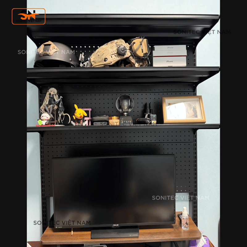 Kệ trang trí 3 tầng có lưới - Kệ sắt lắp ghép đa năng trưng bày để bàn hoặc sát tường