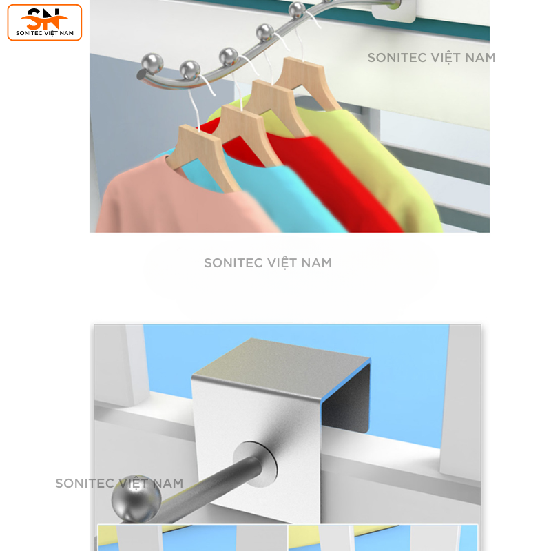 Móc Bi Treo Quần Áo – Đế Cài Thanh Hộp | Phụ Kiện Trưng Bày Shop, Siêu Thị