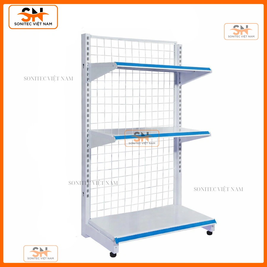 Kệ siêu thị đơn 3 tầng lưng lưới