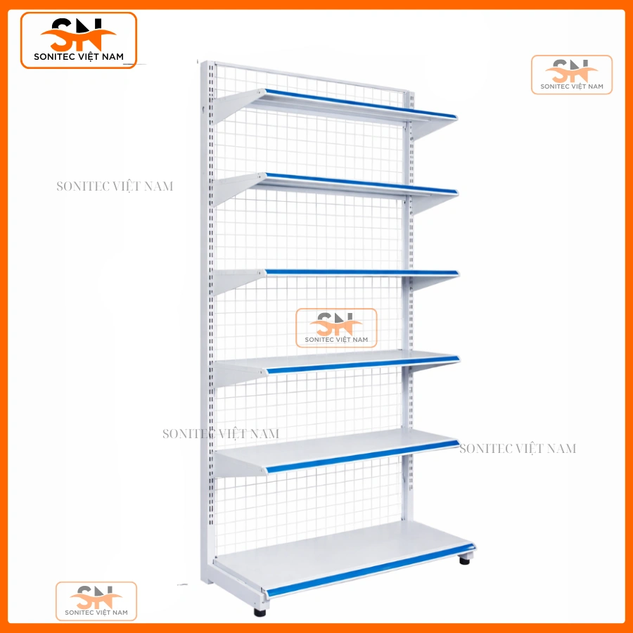 Kệ siêu thị đơn 6 tầng lưng lưới
