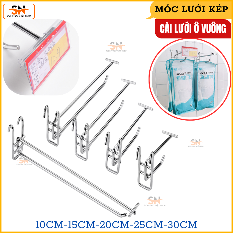 Móc Lưới Kép Cài Lưới Ô Vuông | Phụ Kiện Treo Hàng Tiện Lợi Cho Shop, Siêu Thị