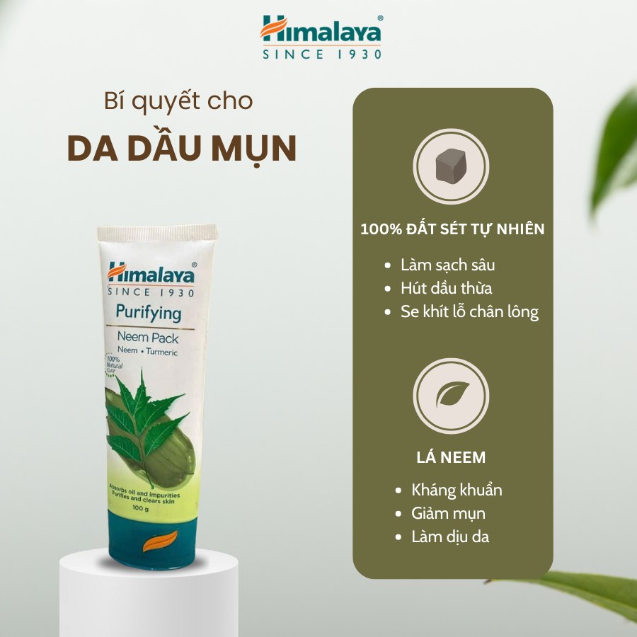 Mặt nạ đất sét lá neem loại bỏ mụn, bã nhờn và mờ thâm Himalaya Neem Face Pack 50ml