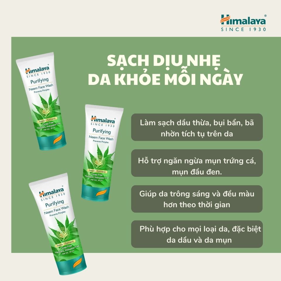 Sữa rửa mặt dịu nhẹ giúp giảm mụn chiết xuất từ lá neem Himalaya Purifying Neem Face Wash 100ml