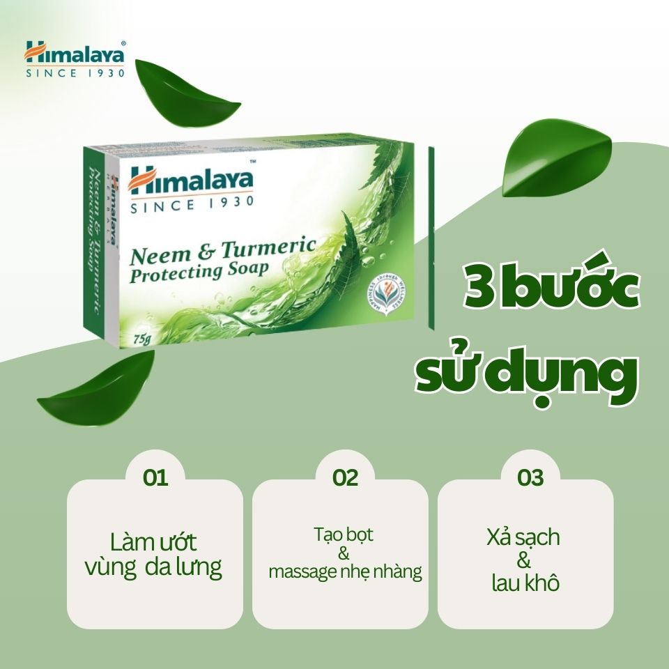 Xà phòng giảm mụn cơ thể từ lá neem Himalaya Neem & Tumeric Soap (1 bánh)