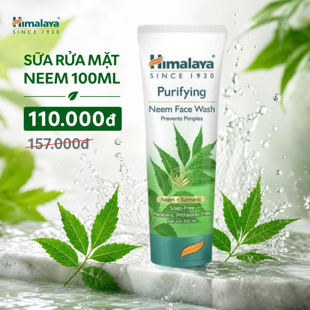 Combo kiềm dầu ngừa mụn lá neem (sữa rửa mặt neem 100ml + mặt nạ đất sét neem 100ml)