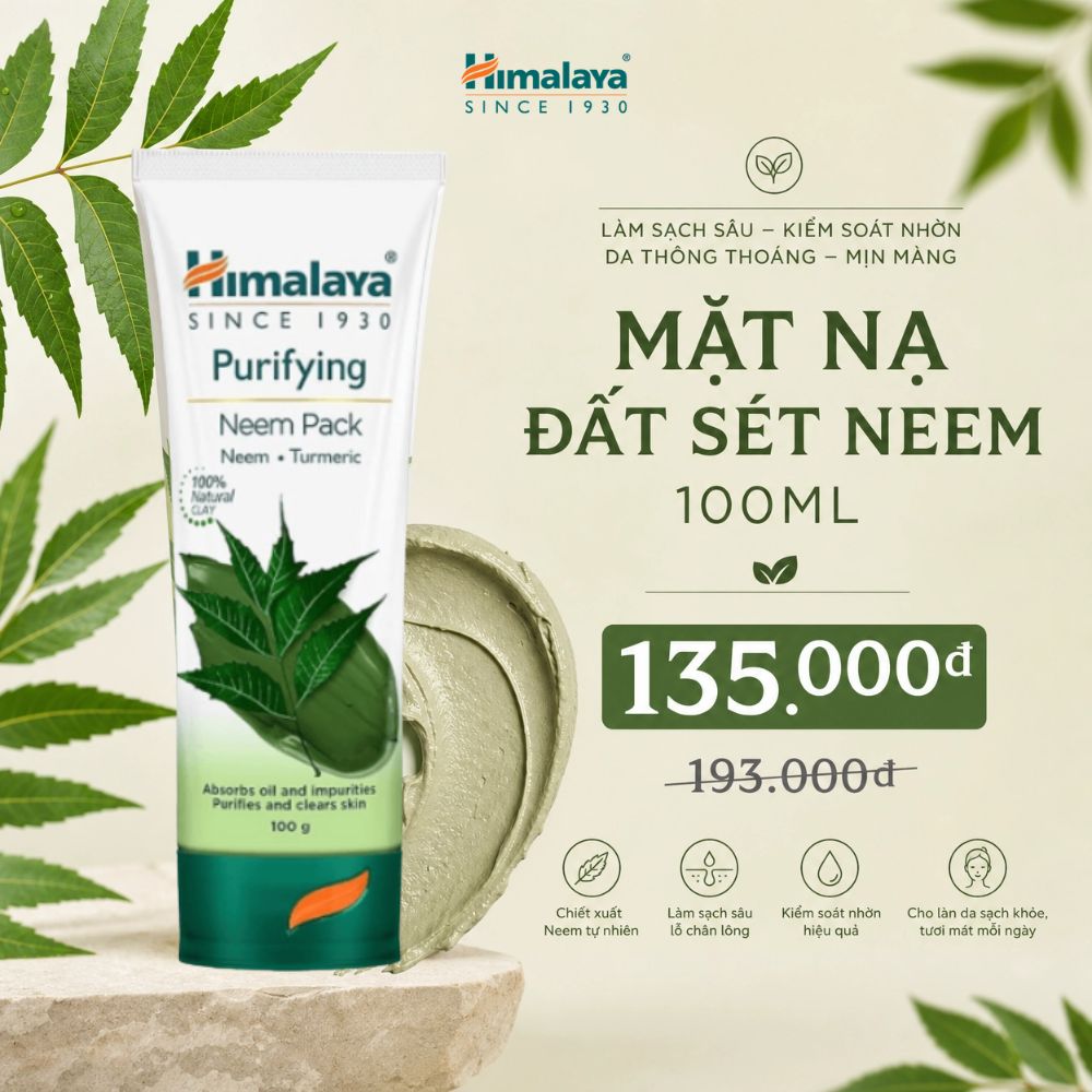 Combo kiềm dầu ngừa mụn lá neem (sữa rửa mặt neem 100ml + mặt nạ đất sét neem 100ml)
