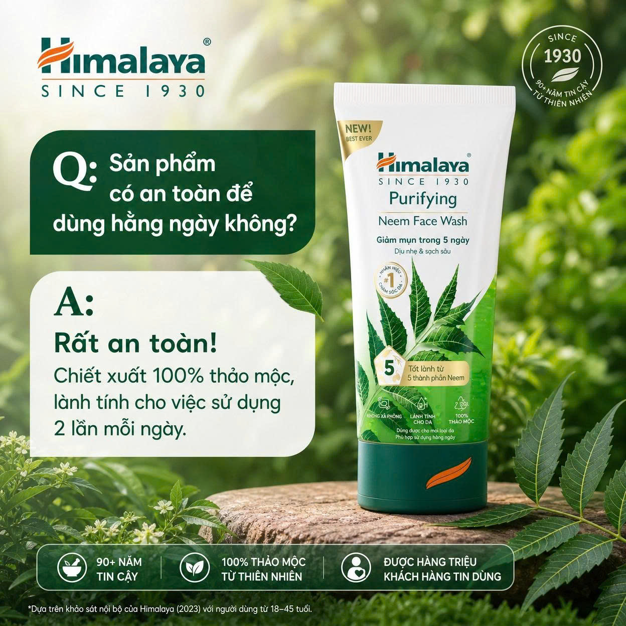 Sữa rửa mặt dịu nhẹ giúp giảm mụn chiết xuất từ lá neem Himalaya Purifying Neem Face Wash 150ml