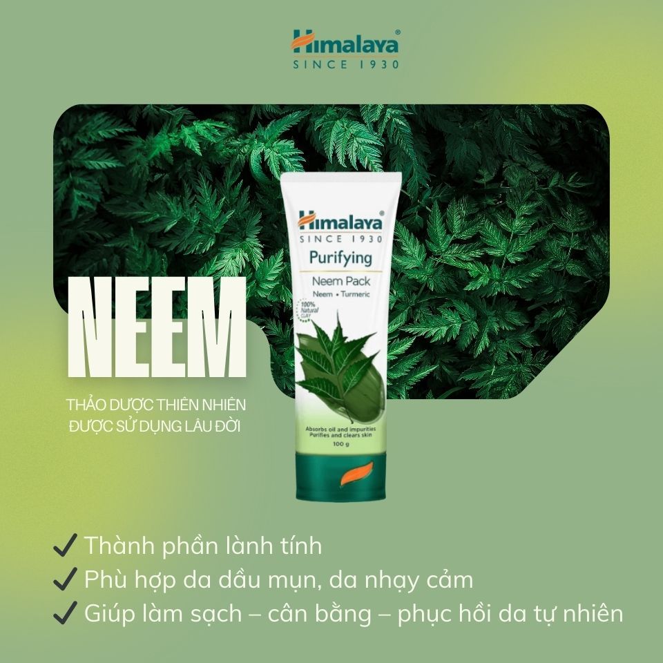 Mặt nạ đất sét lá neem loại bỏ mụn, bã nhờn và mờ thâm Himalaya Neem Face Pack 50ml