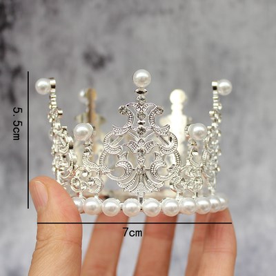 Trang trí vương miện bạc viền ngọc trai (nhỏ)