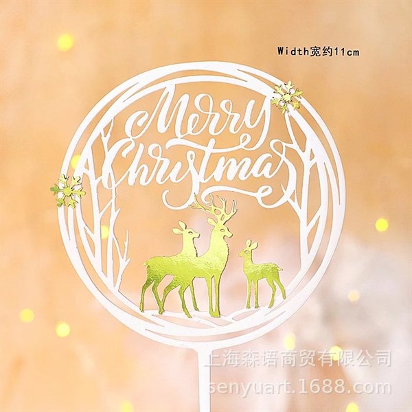 Que mica GS Merry Xmas vòng tròn trắng + tuần lộc vàng