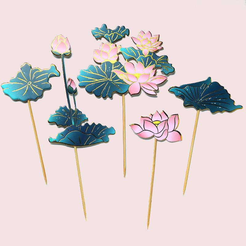 Set que cắm hình bông hoa sen + lá xanh