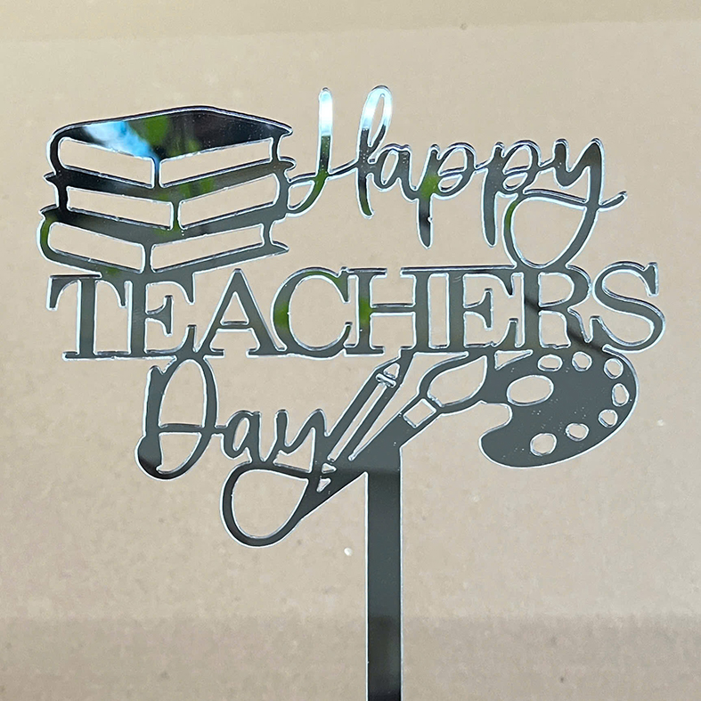 Topper mica GV Happy Teacher's Day + chồng sách bạc