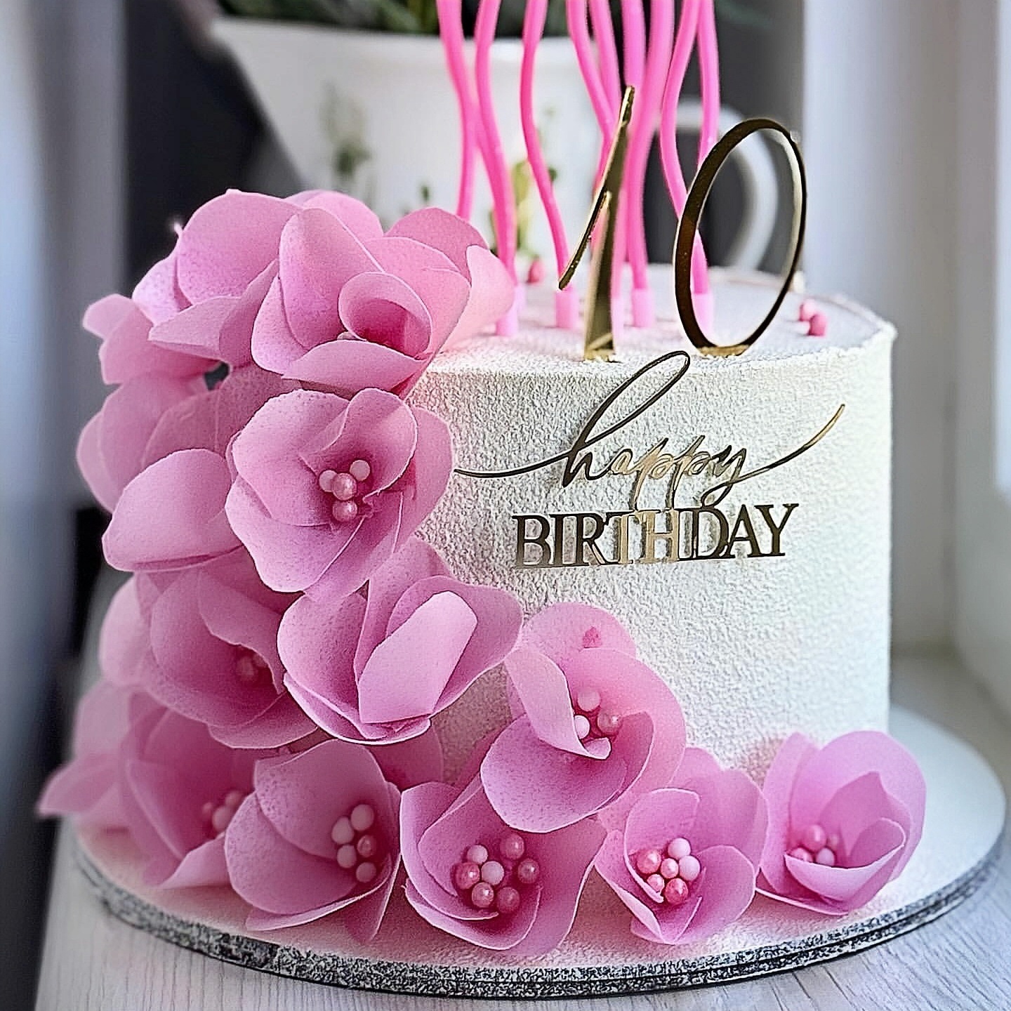 Topper mica mẫu mới HPBD chữ nhỏ vàng 40 (chữ thường + in)