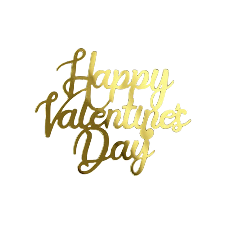 Topper mica Happy Valentine's Day vàng (ko que)