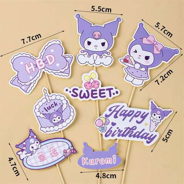 10 set que cắm Kuromi + HPBD + nơ tím